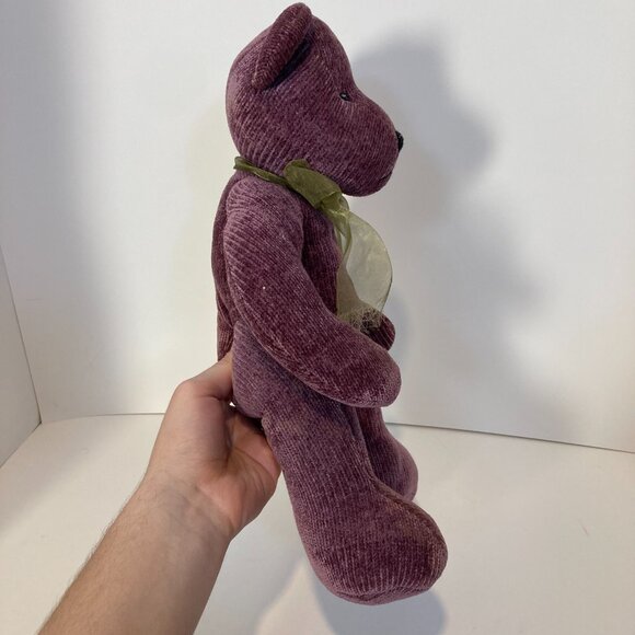 Teddy Bear Purple Chenille Corduroy Bow 16" Pier 1 Imports Stuffed Toy Plush - Picture 4 of 11